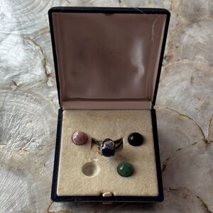 Adjustable Silver Ring with Interchangeable Gem Cabochons